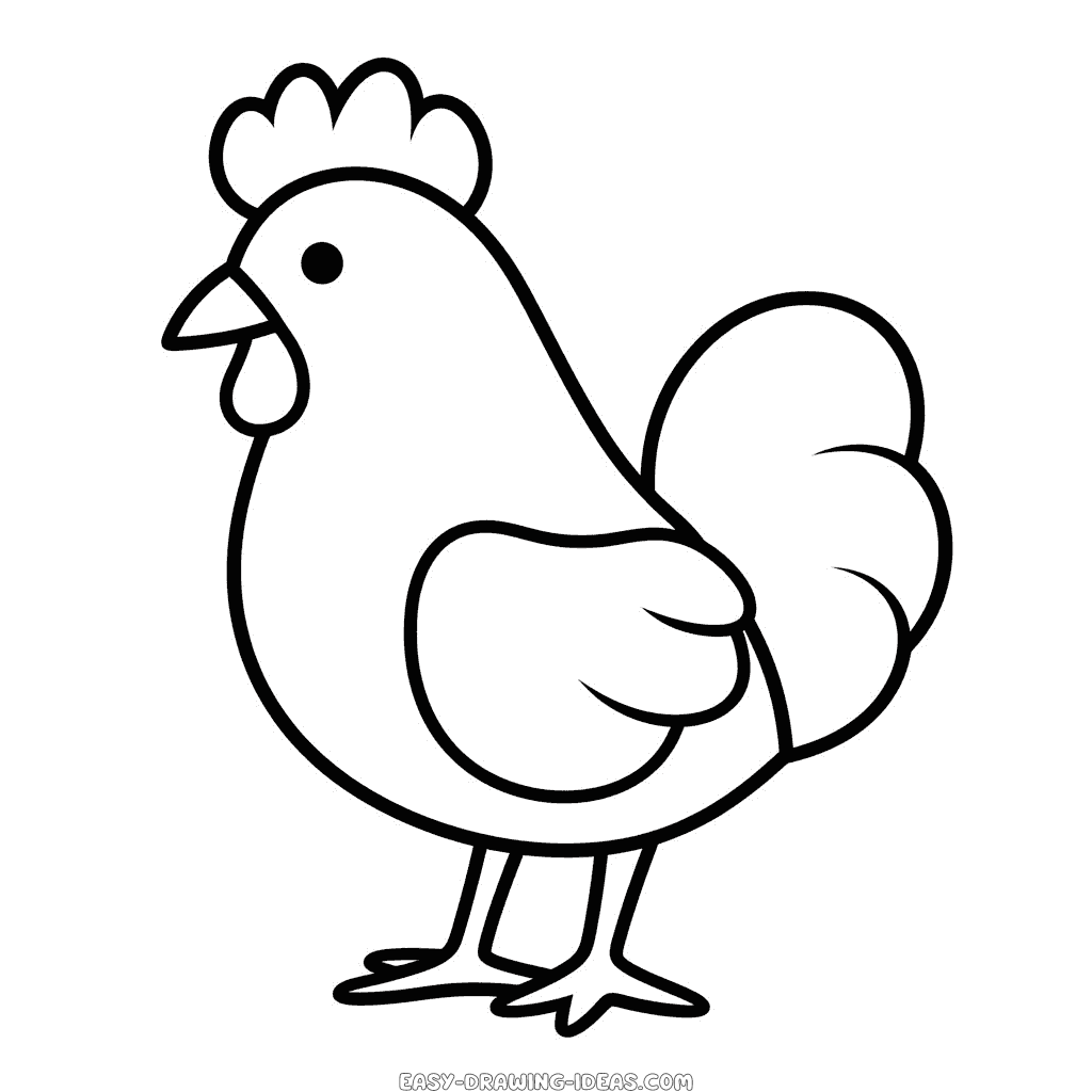 How to Draw a Cartoon Chicken & Cartoon Chicken Coloring Page